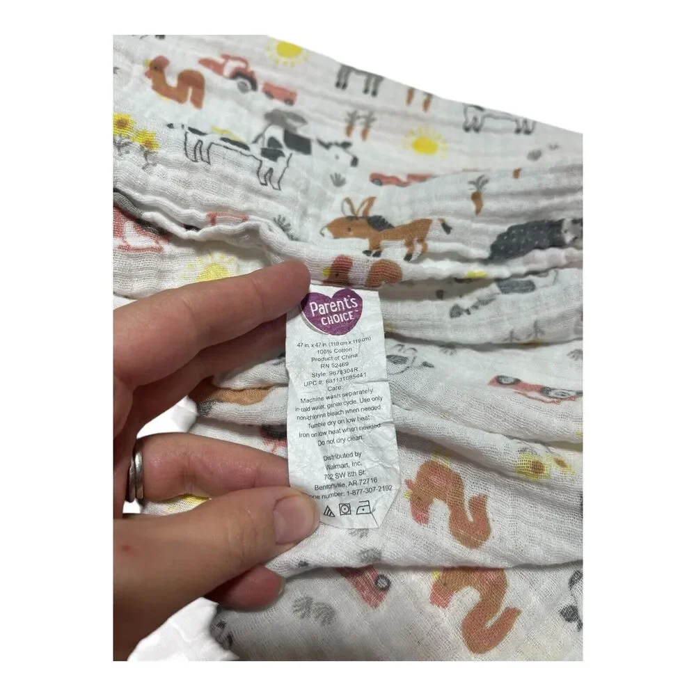 Parent’s Choice Animal Farm Muslin Baby Blanket Tractor Cow Horse Pig Sheep Goat - Picture 2 of 5